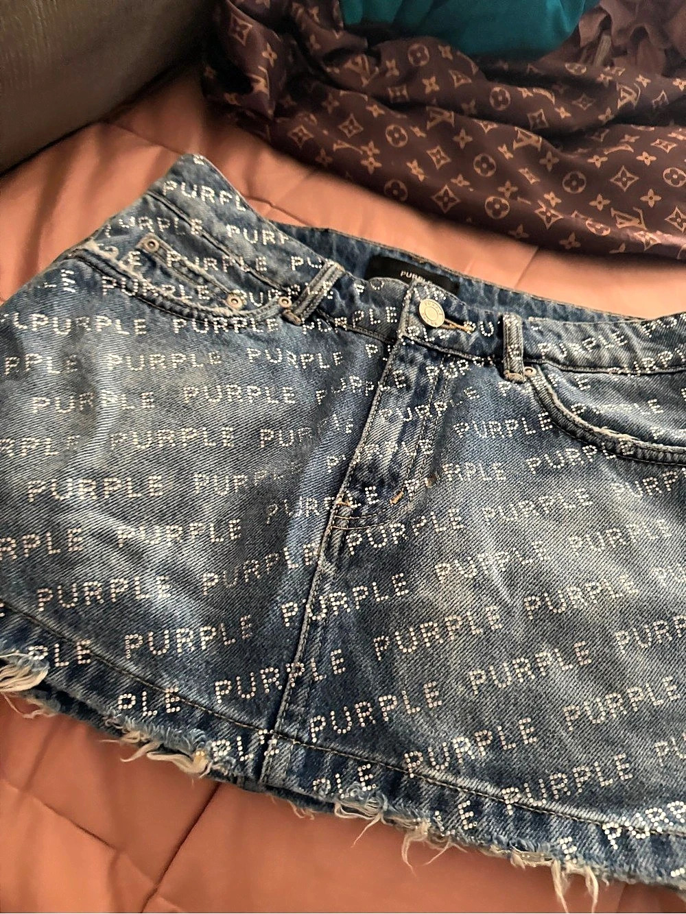 Purple Label Embellished Denim skirt in Blue NWT